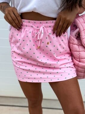 NWT Birdie Pink /Green Heart Print Active Skort M 7-9